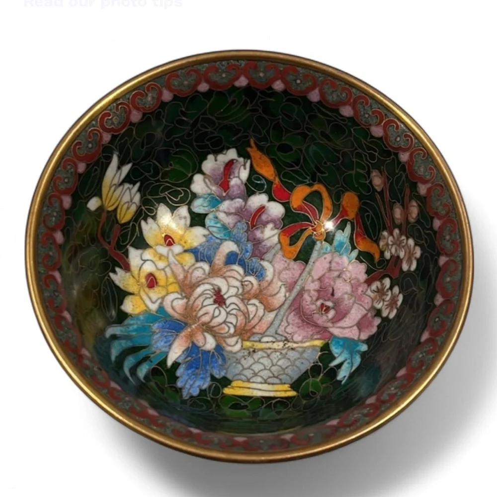 💕Vintage enamel floral basket bowl - Picture 1 of 5